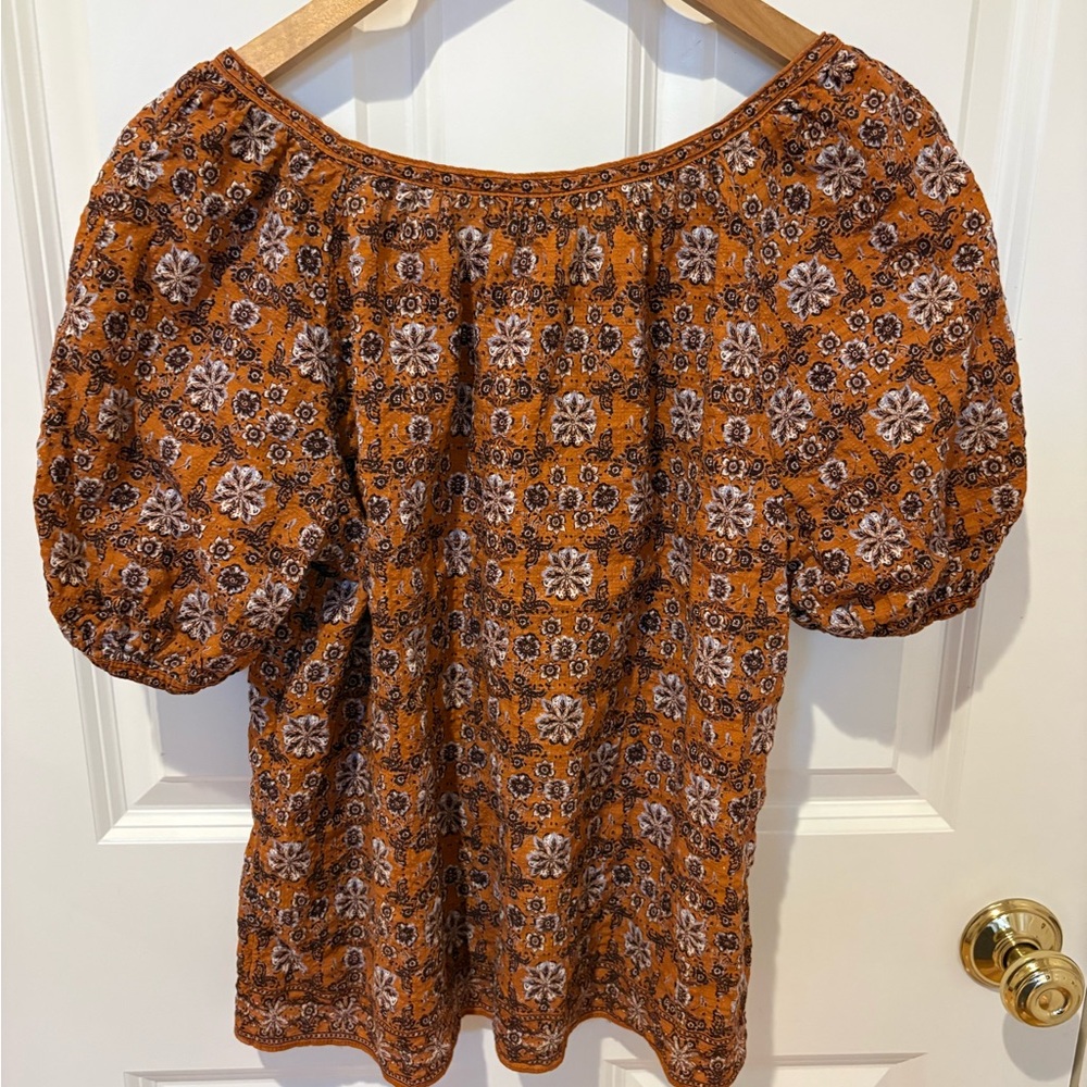 Max Studio London Boho Floral Puff-Sleeve Women's Top, Small - Picture 4 of 6